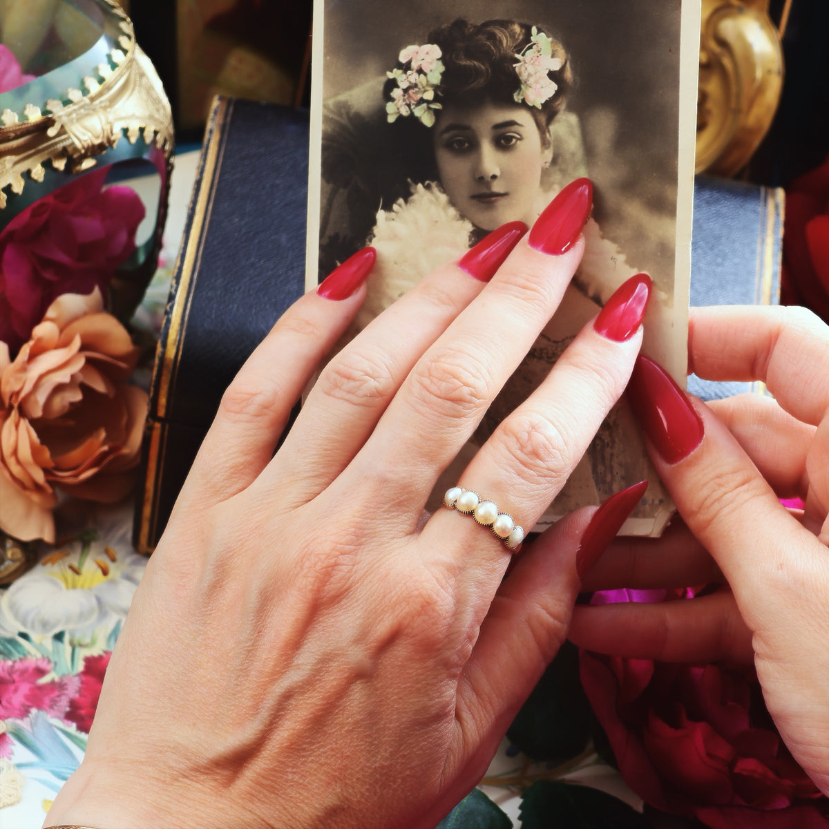 Romantic Antique Georgian Natural Pearl Hoop Ring
