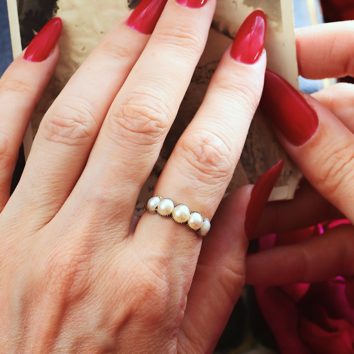 Romantic Antique Georgian Natural Pearl Hoop Ring