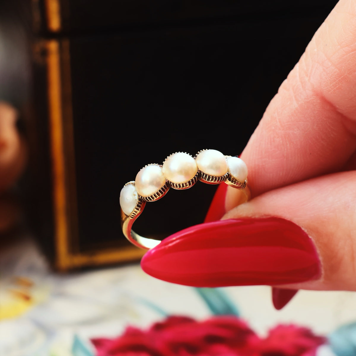 Romantic Antique Georgian Natural Pearl Hoop Ring