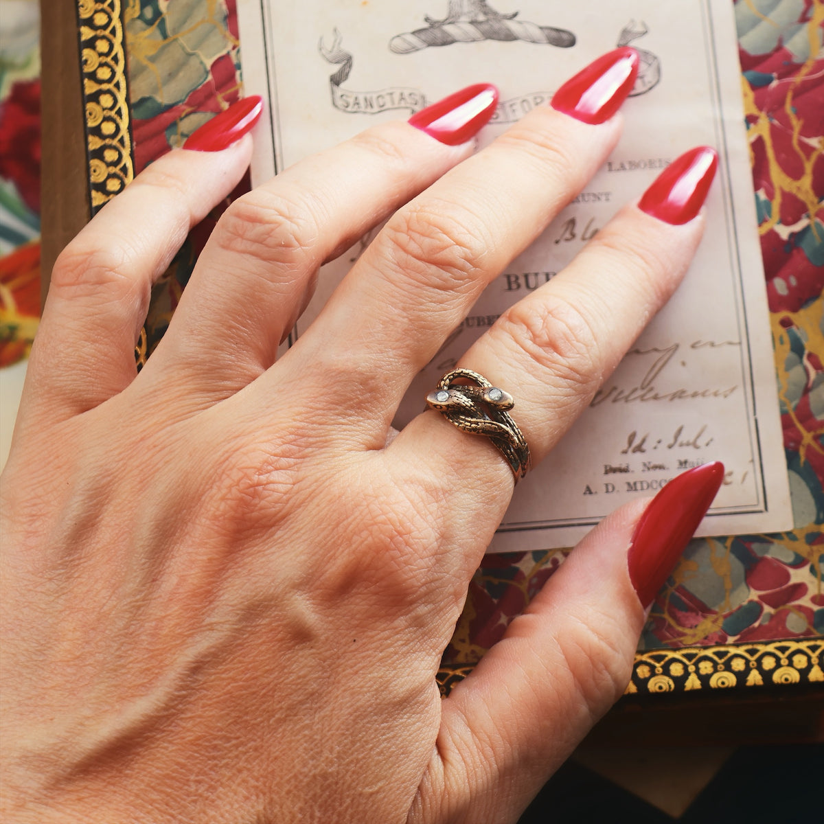 Vintage Rose Gold Diamond Snakes Ring