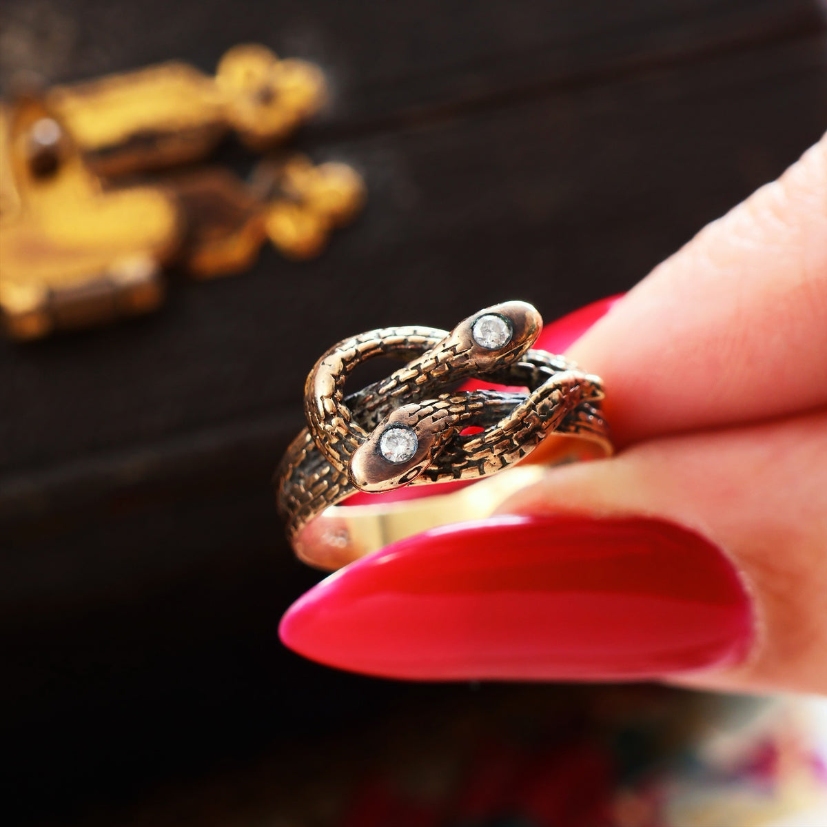 Vintage Rose Gold Diamond Snakes Ring