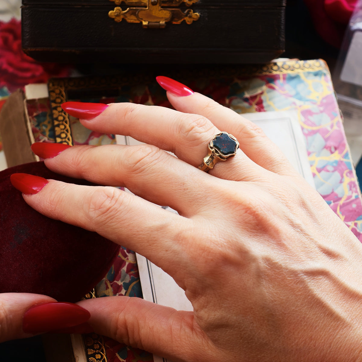 Antique Circa 1870's Bloodstone Signet Ring
