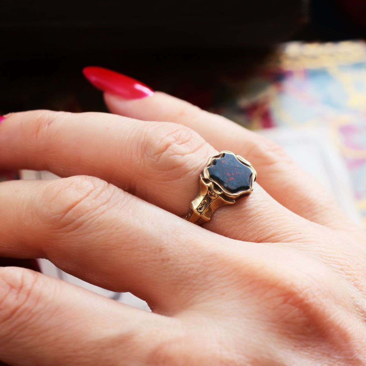 Antique Circa 1870's Bloodstone Signet Ring