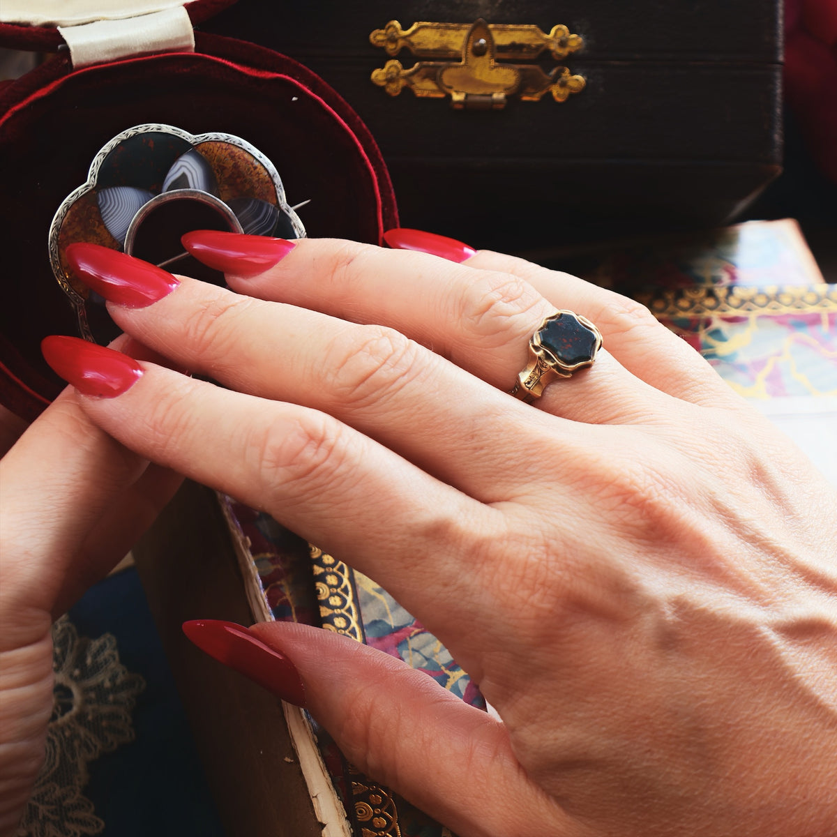 Antique Circa 1870's Bloodstone Signet Ring