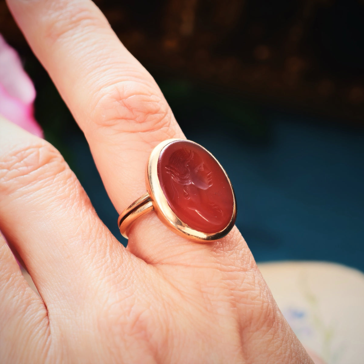 Antique Romanesque Carnelian Goddess Intaglio Ring