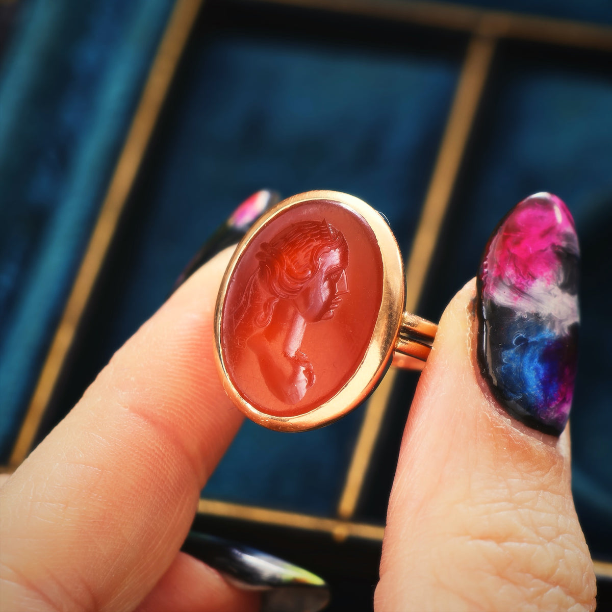 Antique Romanesque Carnelian Goddess Intaglio Ring