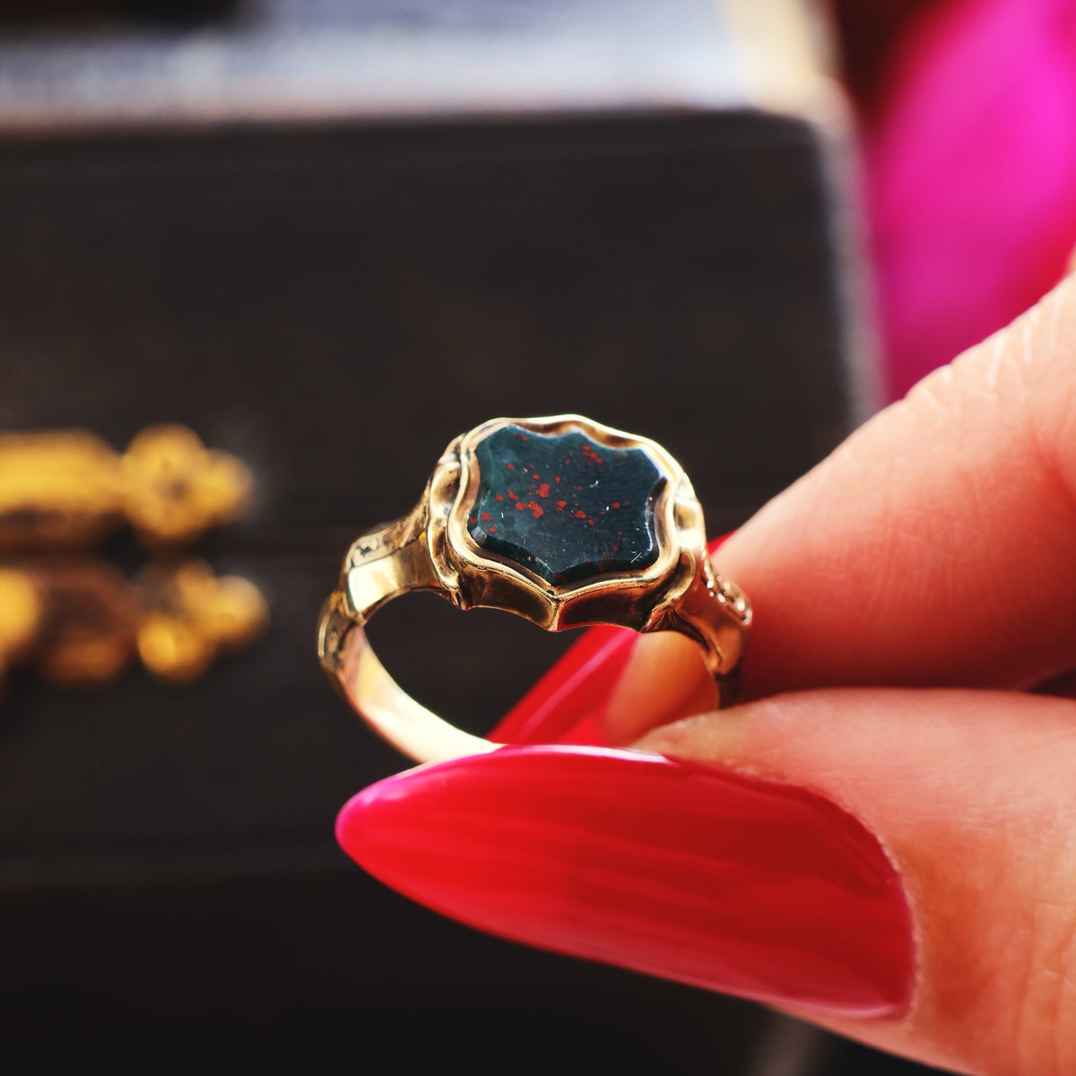 Antique Circa 1870's Bloodstone Signet Ring
