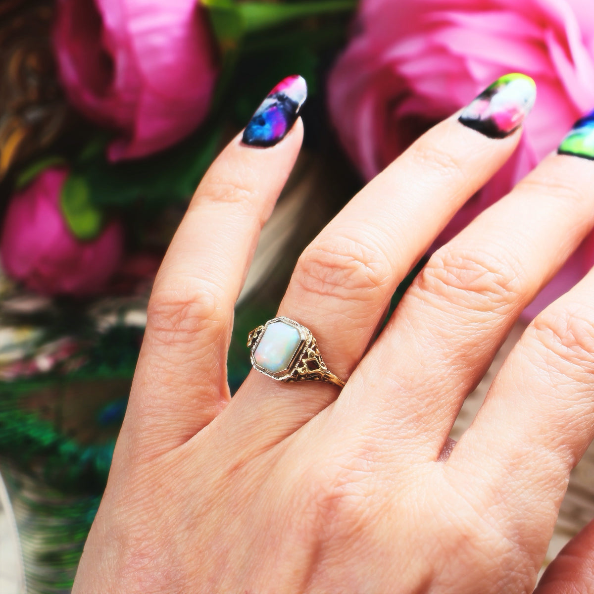 A Dramatic Vintage Filigree Opal Dress Ring