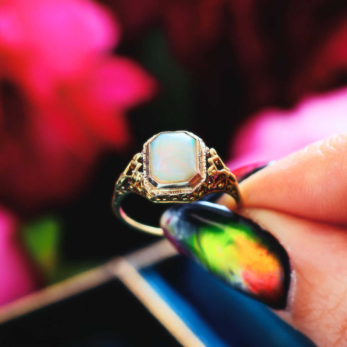 A Dramatic Vintage Filigree Opal Dress Ring