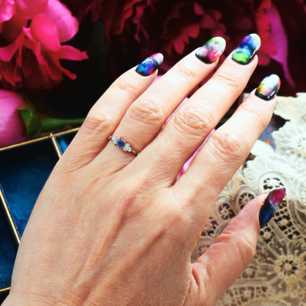 Daintiest Vintage Sapphire & Diamond Engagement Ring