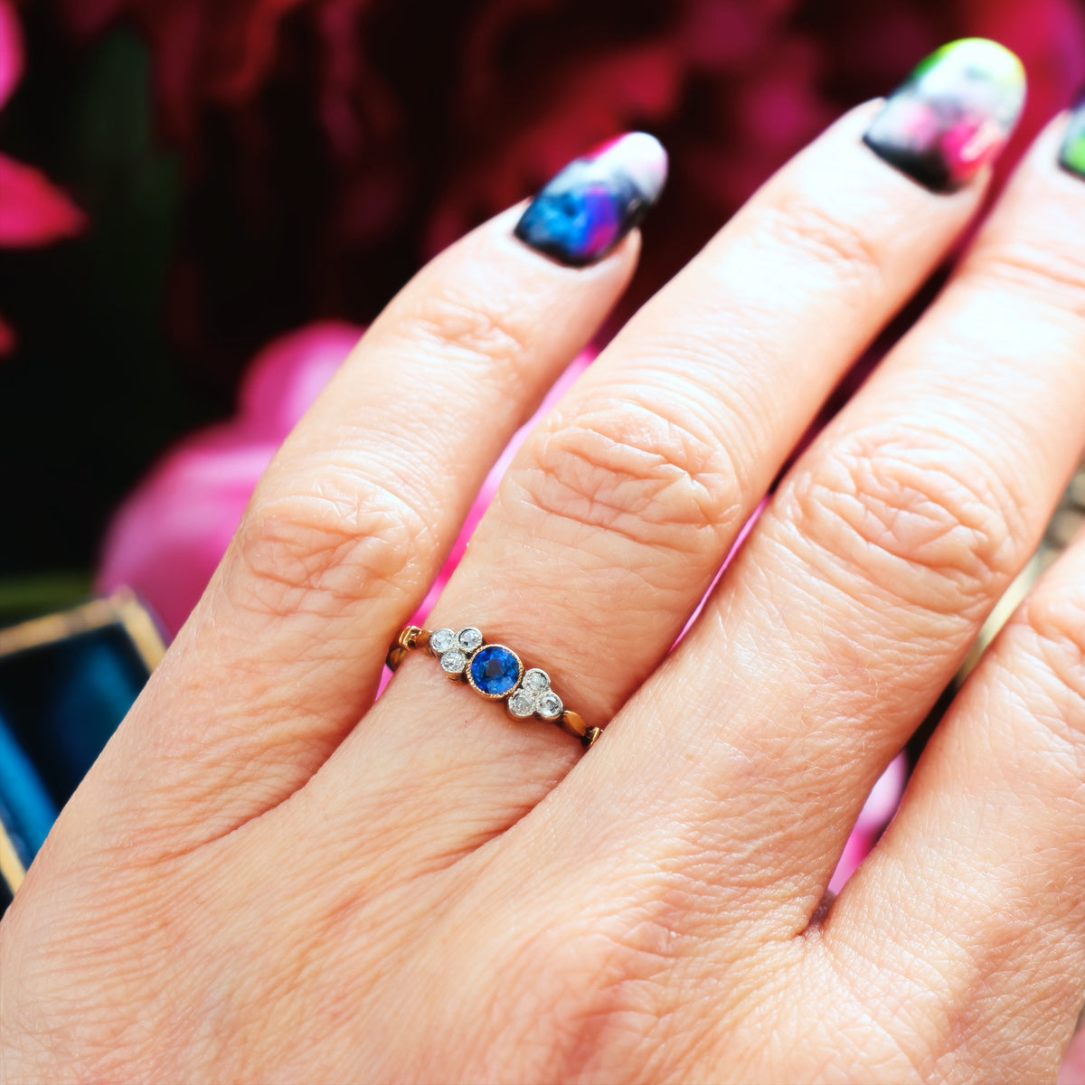 Daintiest Vintage Sapphire & Diamond Engagement Ring