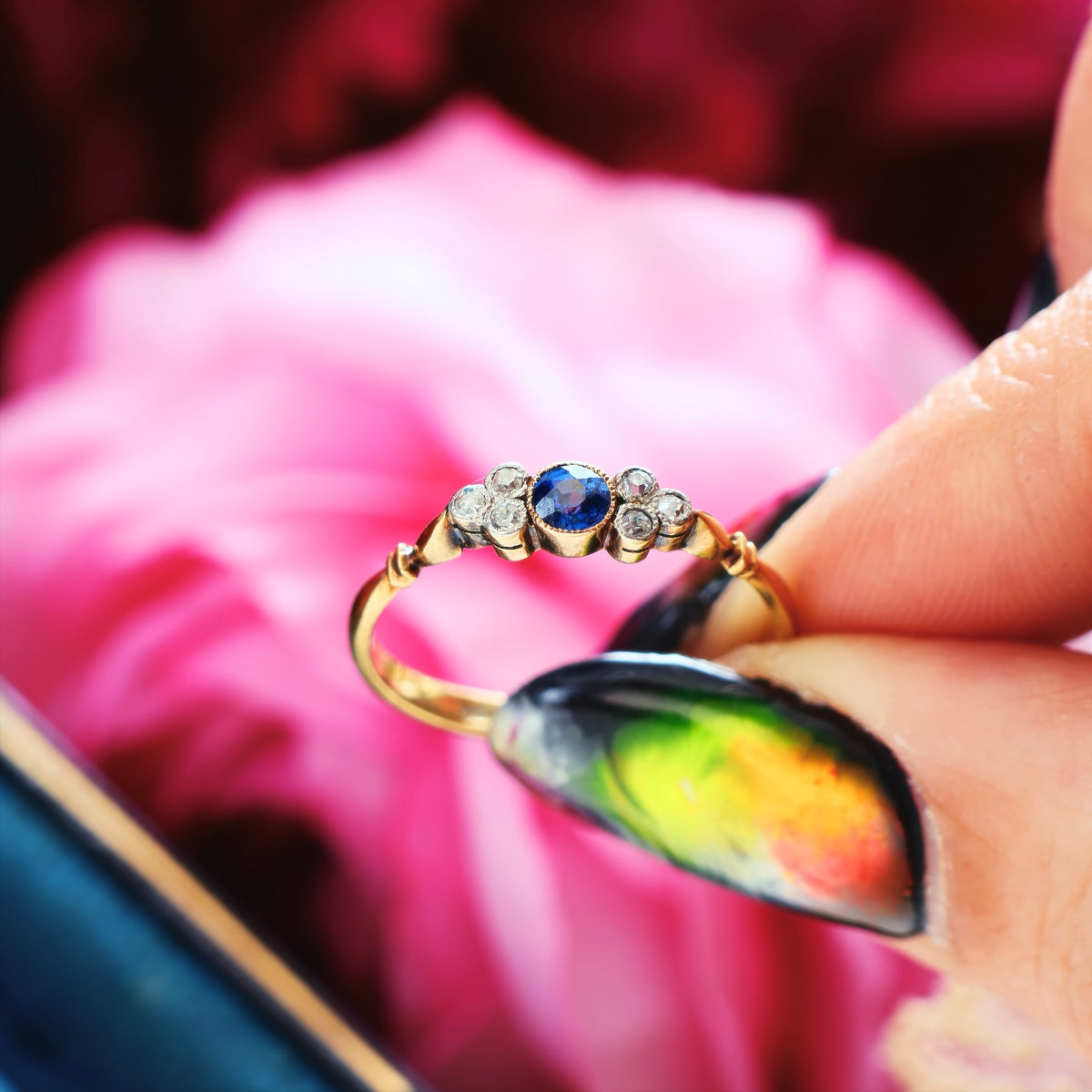 Daintiest Vintage Sapphire & Diamond Engagement Ring