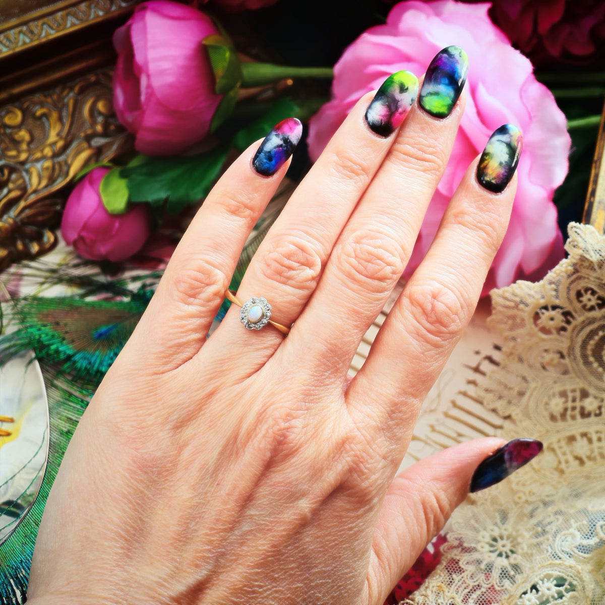 Darling Vintage Opal & Diamond Blossom Cluster Ring