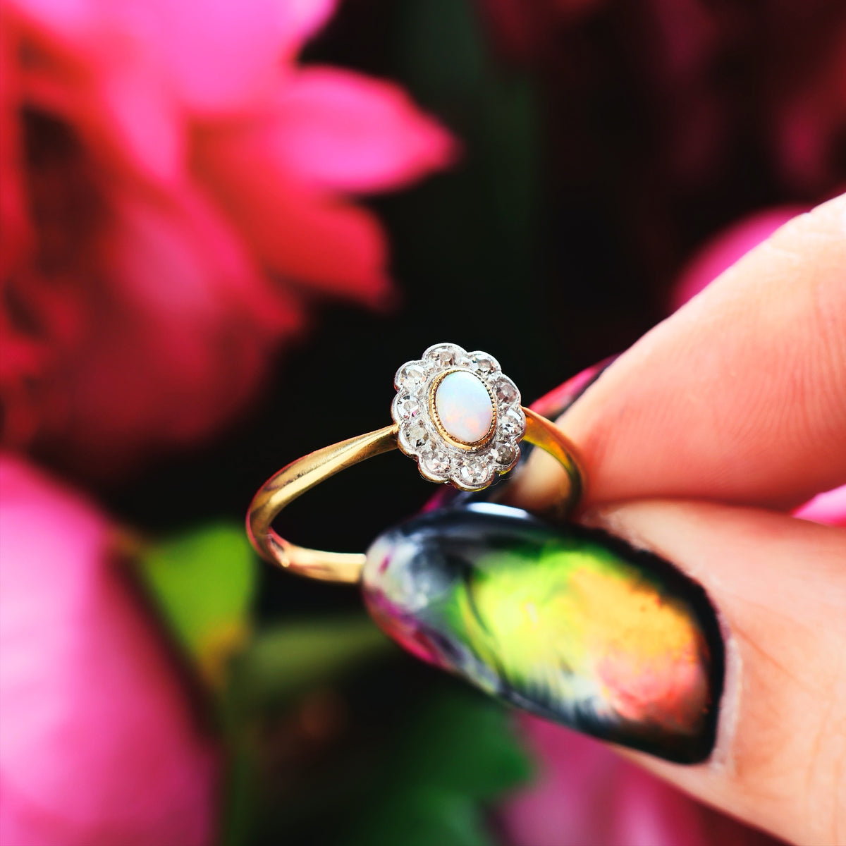 Darling Vintage Opal & Diamond Blossom Cluster Ring