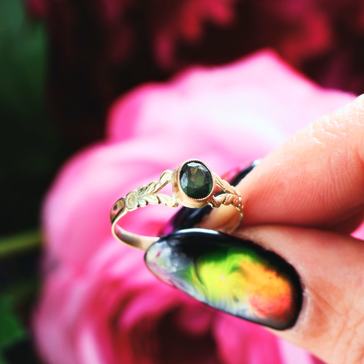 Antique Victorian Olive Green Sapphire Ring