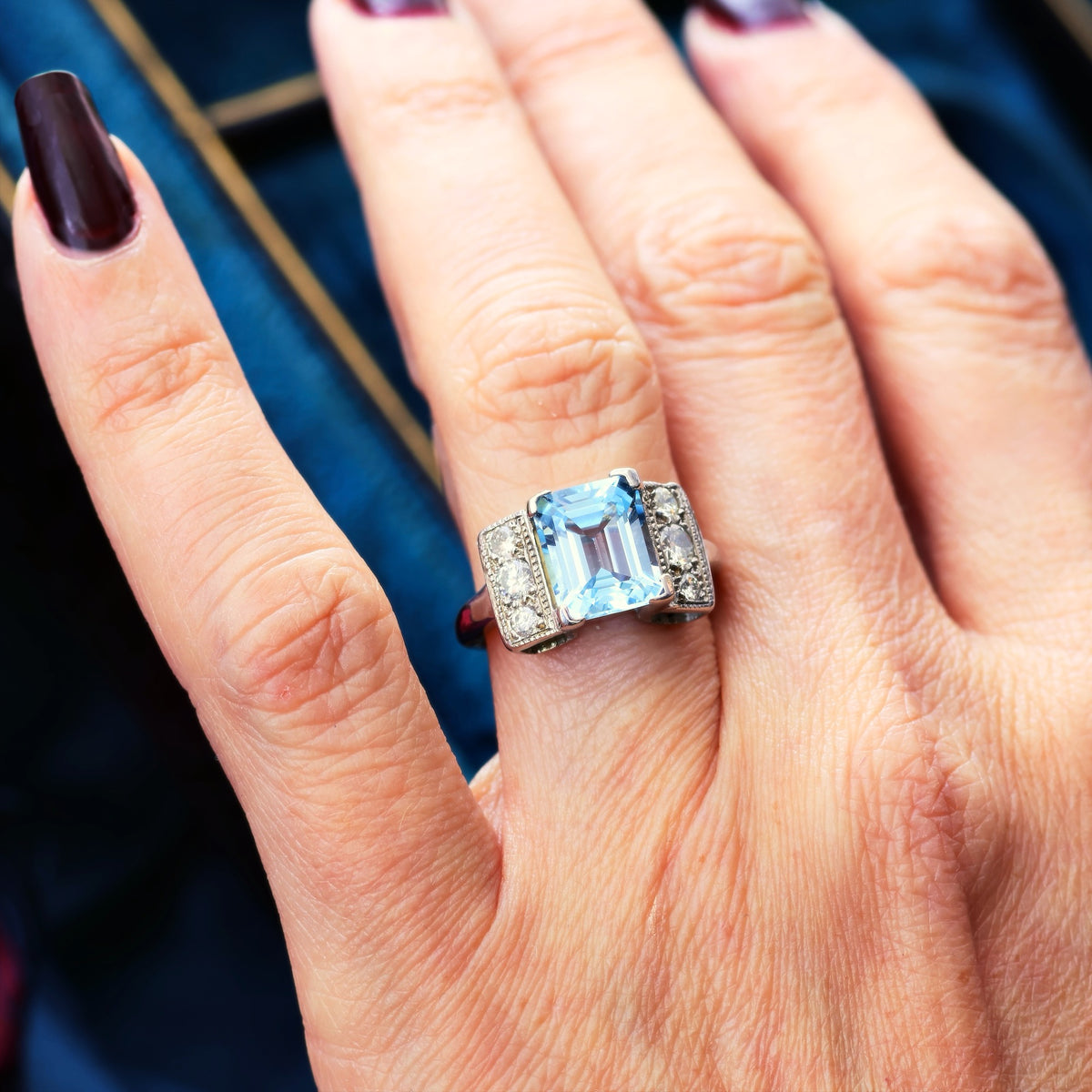 Dramatic Vintage Aquamarine & Diamond Cocktail Ring