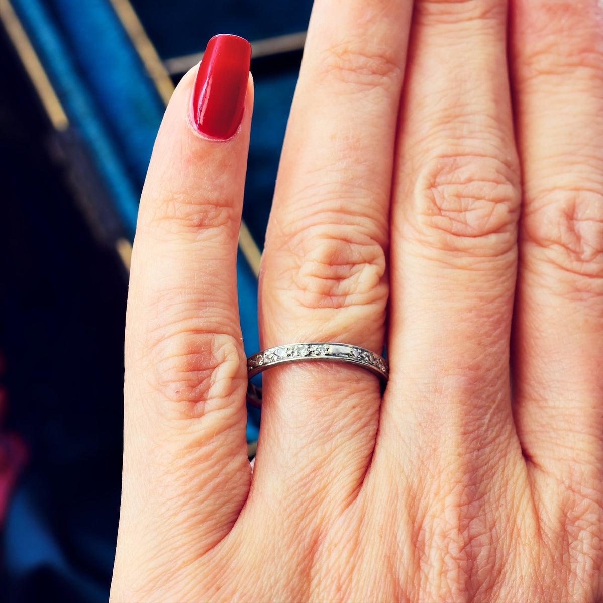 Slim Size 'Q' Vintage Platinum Diamond Eternity Ring