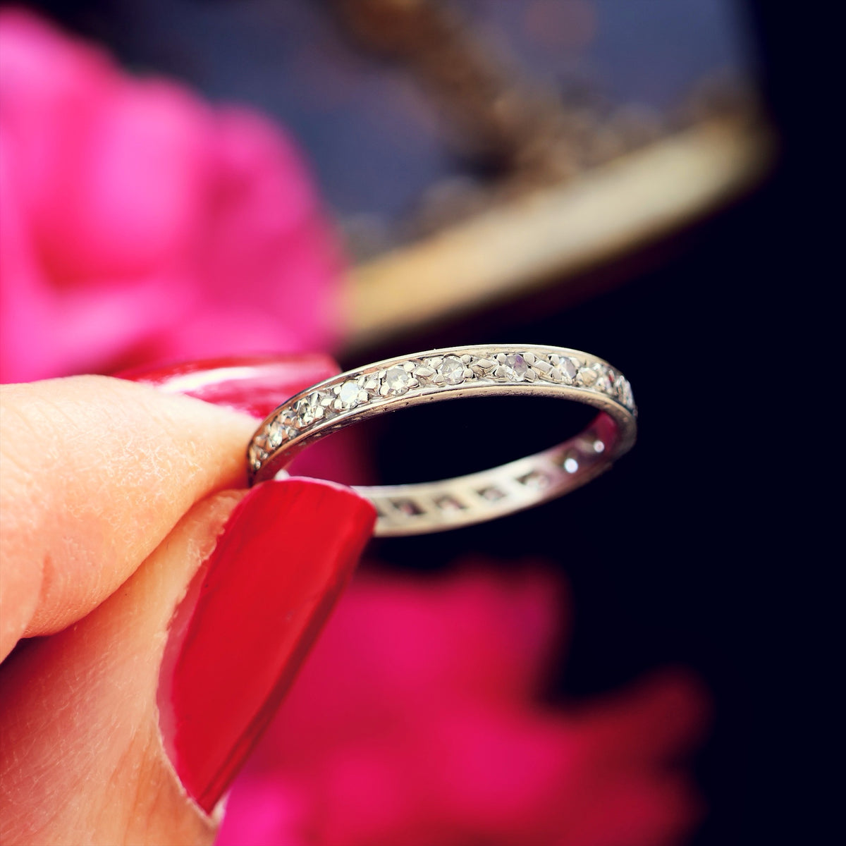 Slim Size 'Q' Vintage Platinum Diamond Eternity Ring