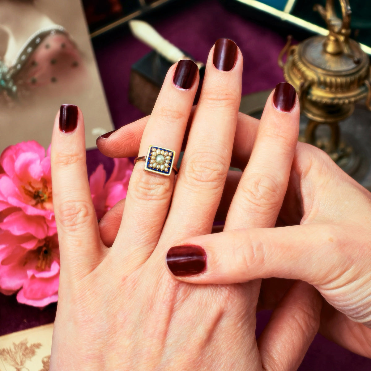 Georgian Wild Pearl & Enamel Ring