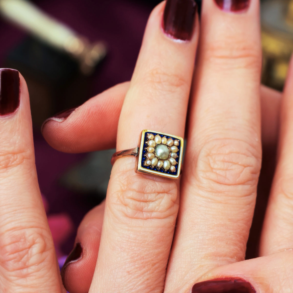 Georgian Wild Pearl & Enamel Ring