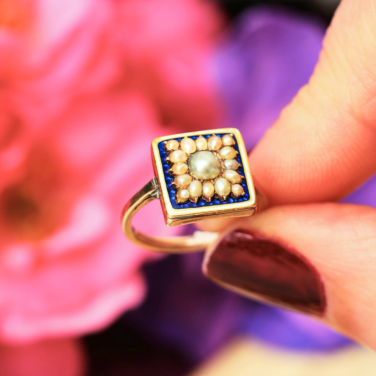 Georgian Wild Pearl & Enamel Ring