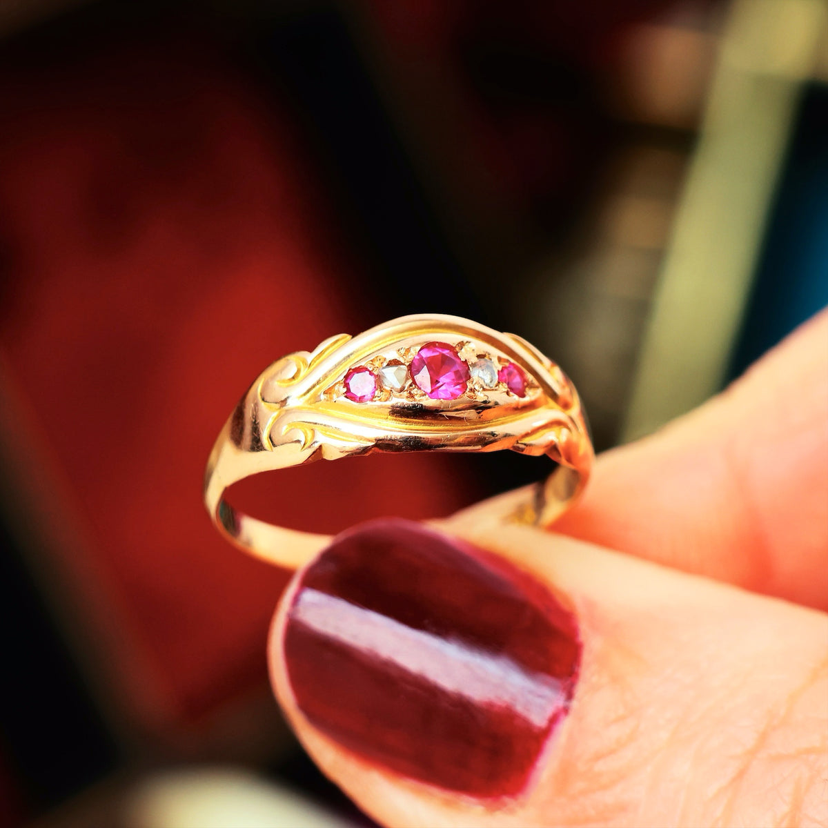 Antique Date 1896 Ruby & Diamond Ring