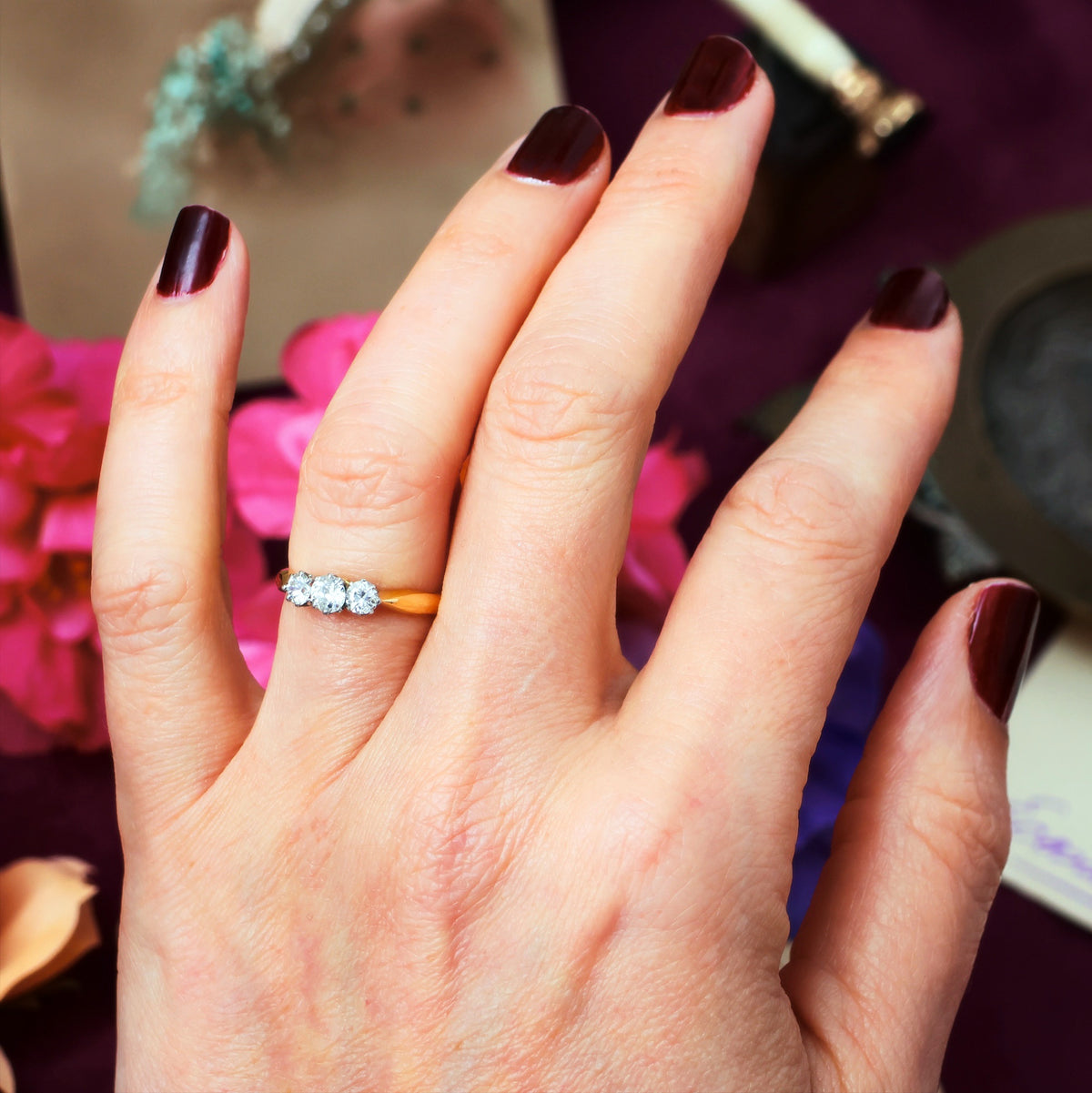Pristine Antique Trilogy Diamond Engagement Ring