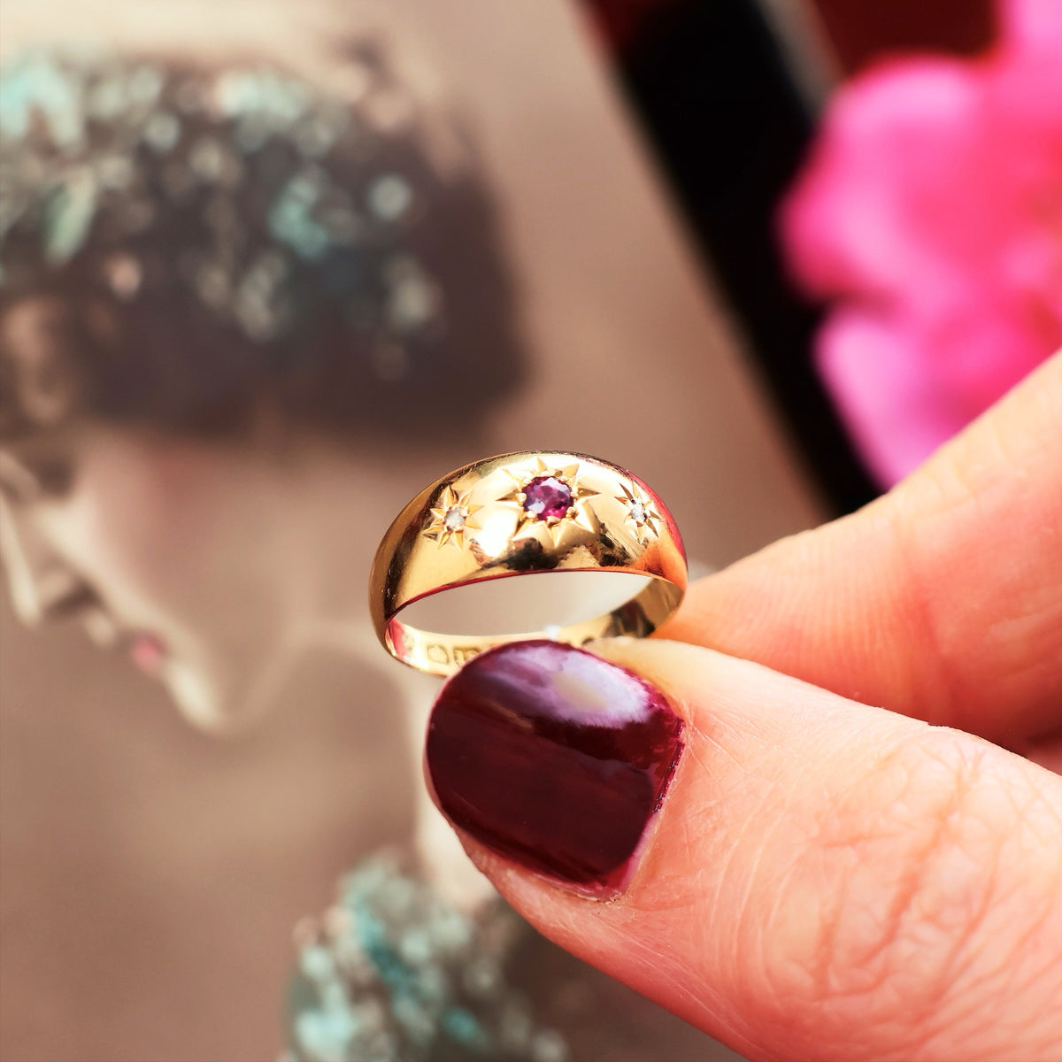 Date 1916 Ruby & Diamond Pinky Ring