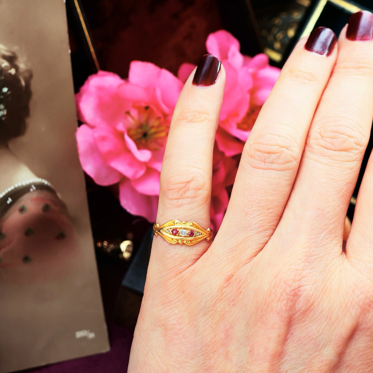 Antique Date 1912 Diamond & Ruby Pinkie Ring