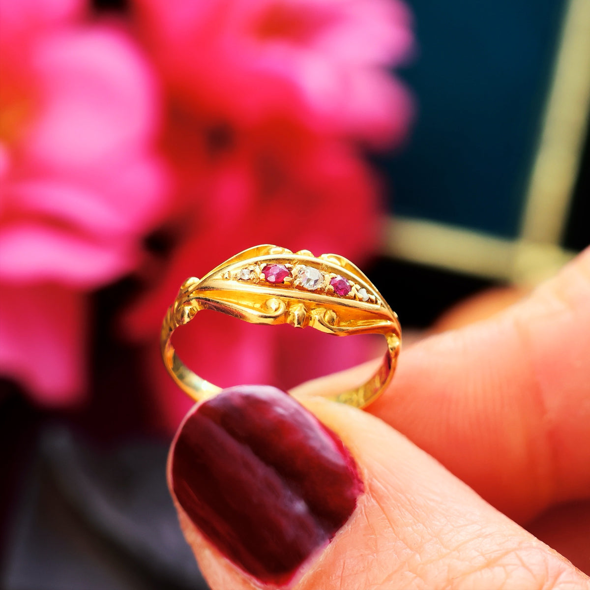 Antique Date 1912 Diamond & Ruby Pinkie Ring