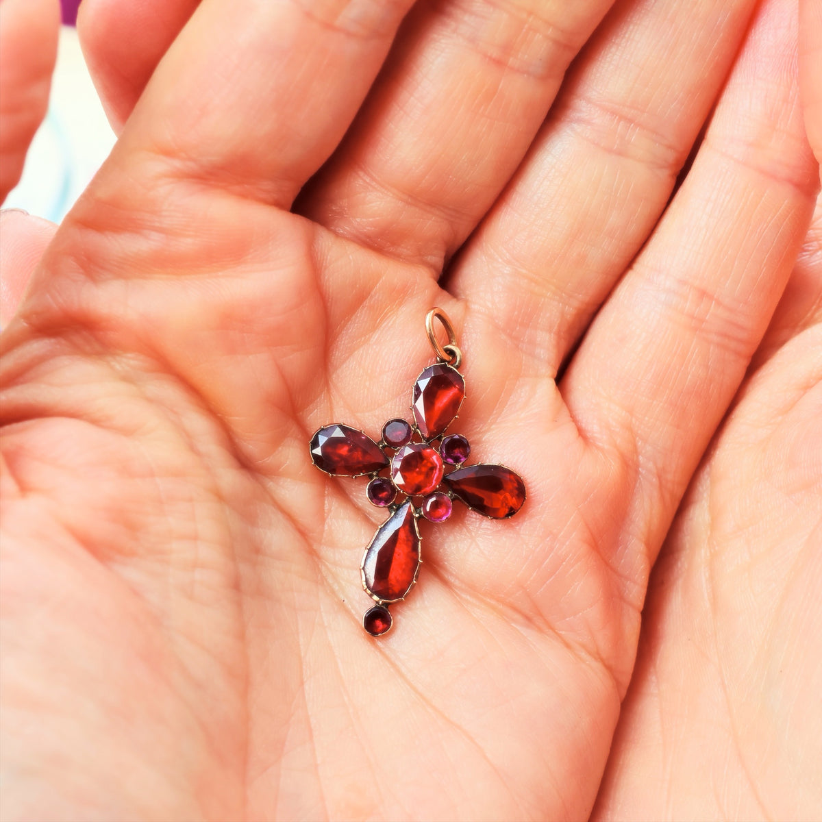 Georgian Revival Foiled Garnet Cross