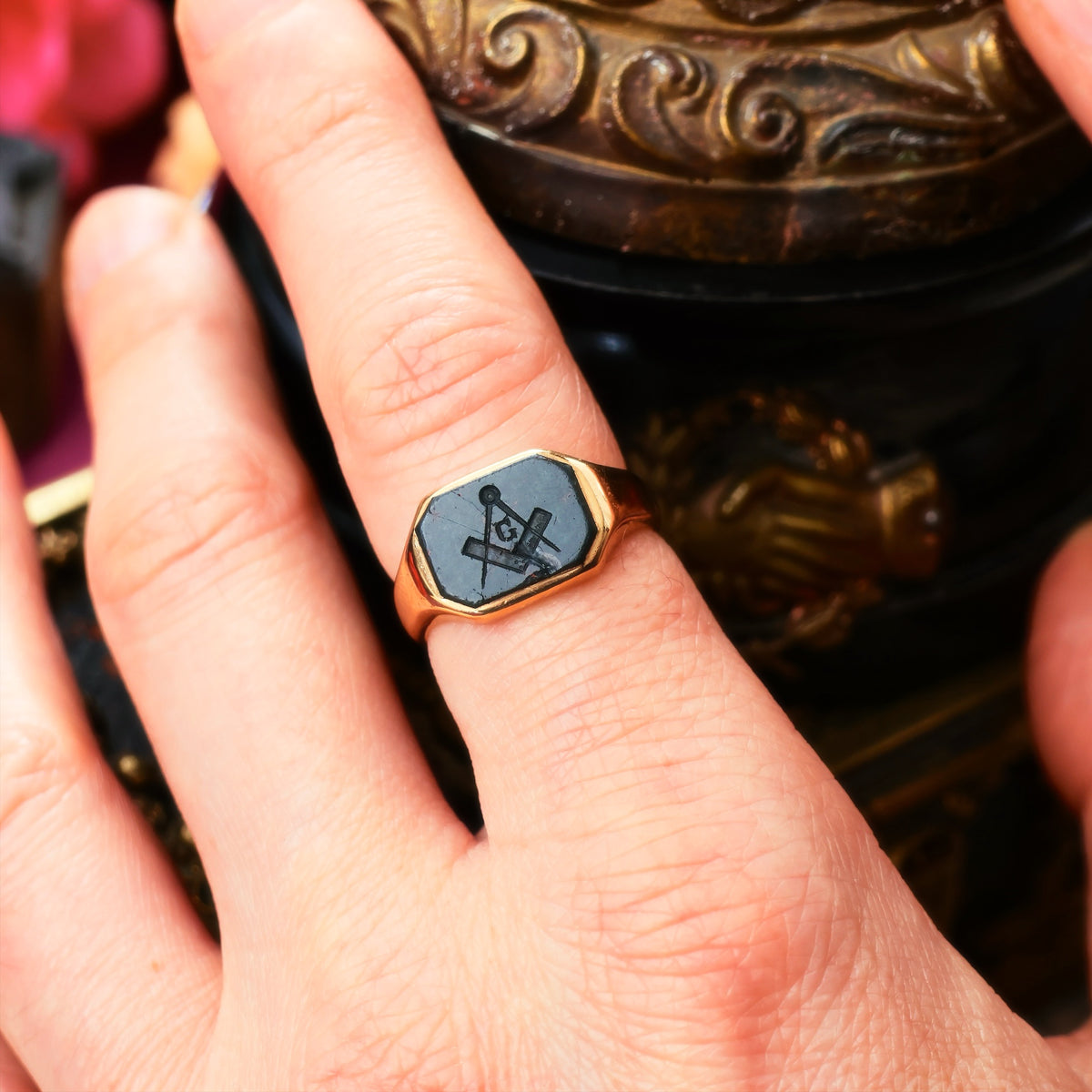 Antique Date 1911 Masonic Intaglio Seal Ring