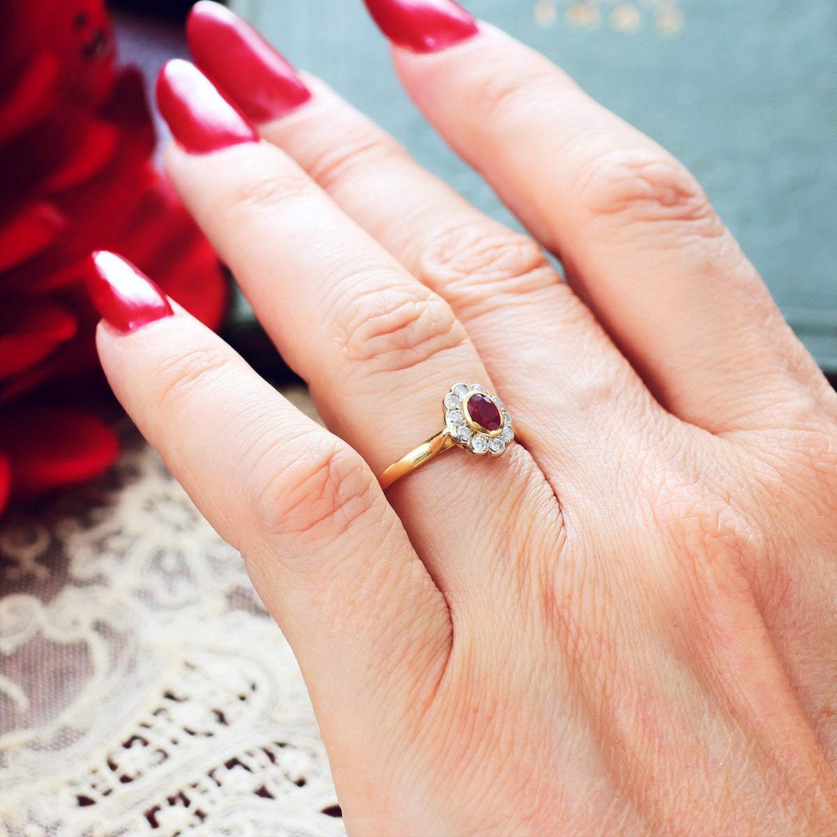 Vintage Date 1996 Ruby & Diamond Engagement Ring
