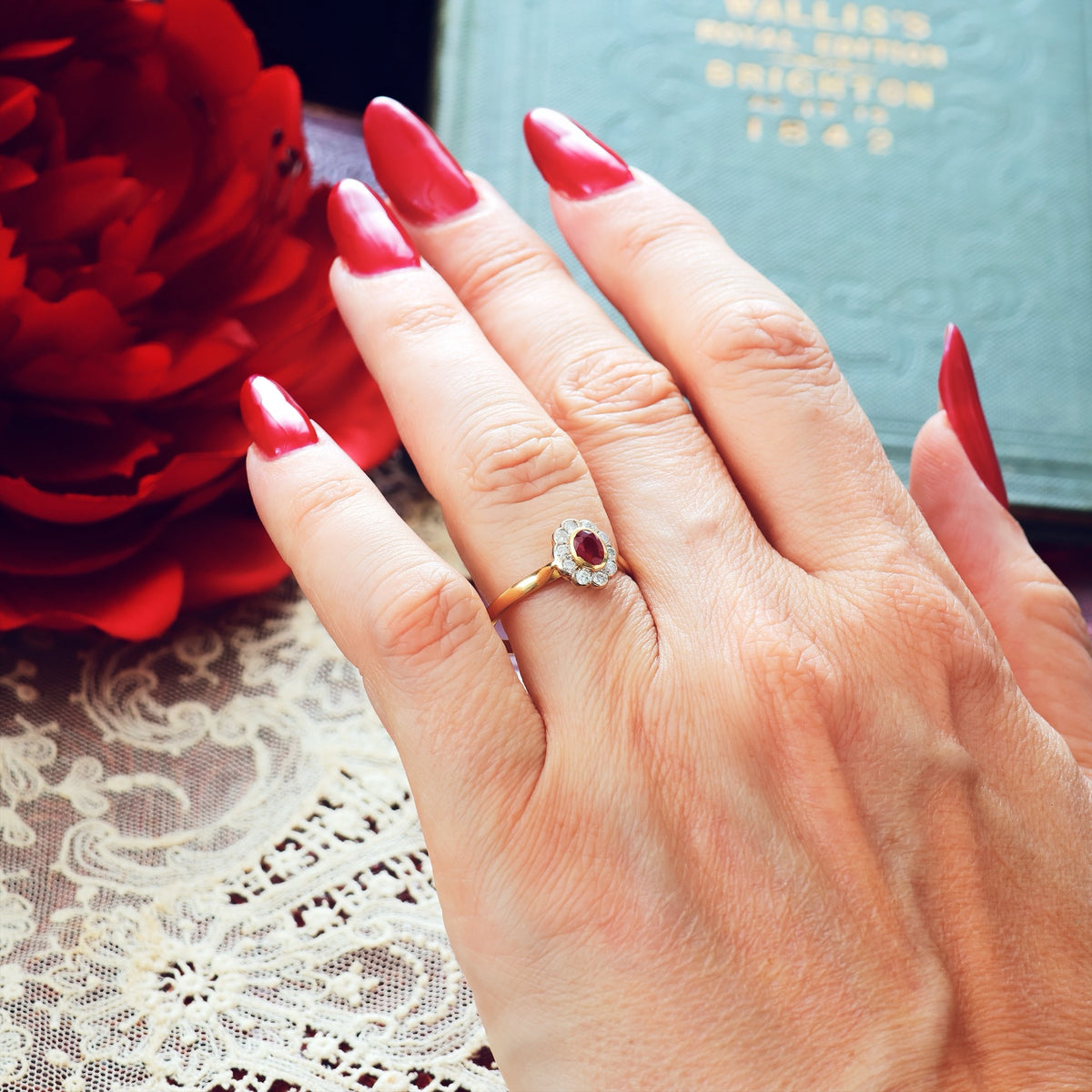 Vintage Date 1996 Ruby & Diamond Engagement Ring