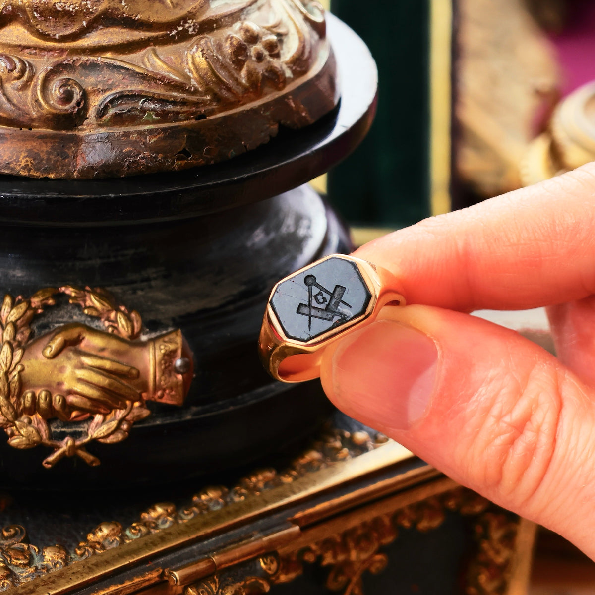 Antique Date 1911 Masonic Intaglio Seal Ring