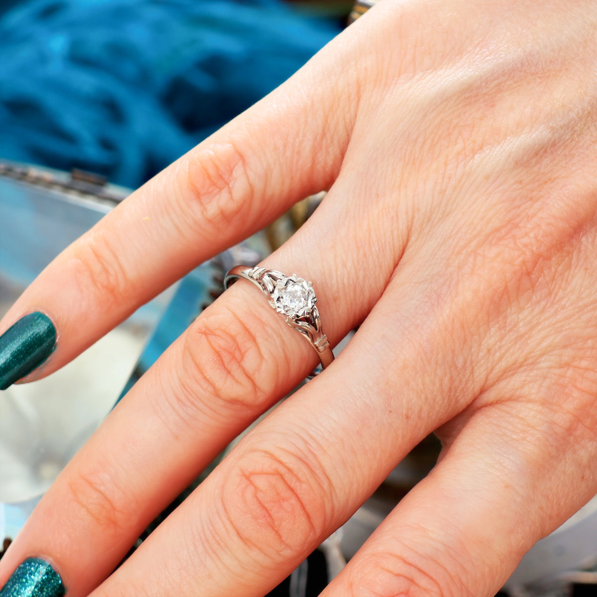 Vintage 1950's White Gold Recycled Diamond Engagement Ring