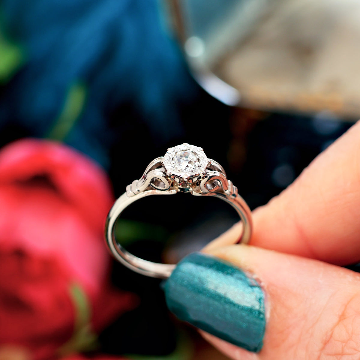Vintage 1950's White Gold Recycled Diamond Engagement Ring