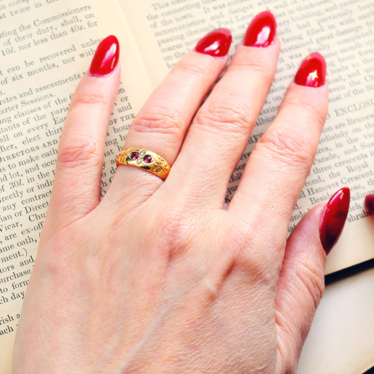 Antique Date 1899 Gypsy Ruby & Diamond Ring