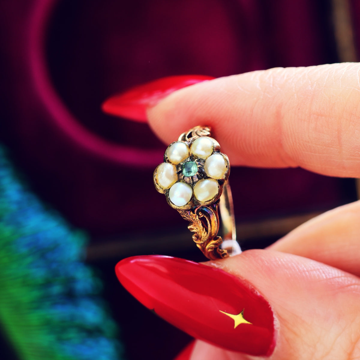 Exquisite Antique Georgian Emerald & Pearl Ring