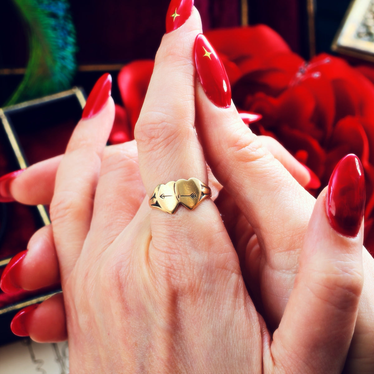 Date 1965 Twinned Hearts 9ct Gold Signet Ring