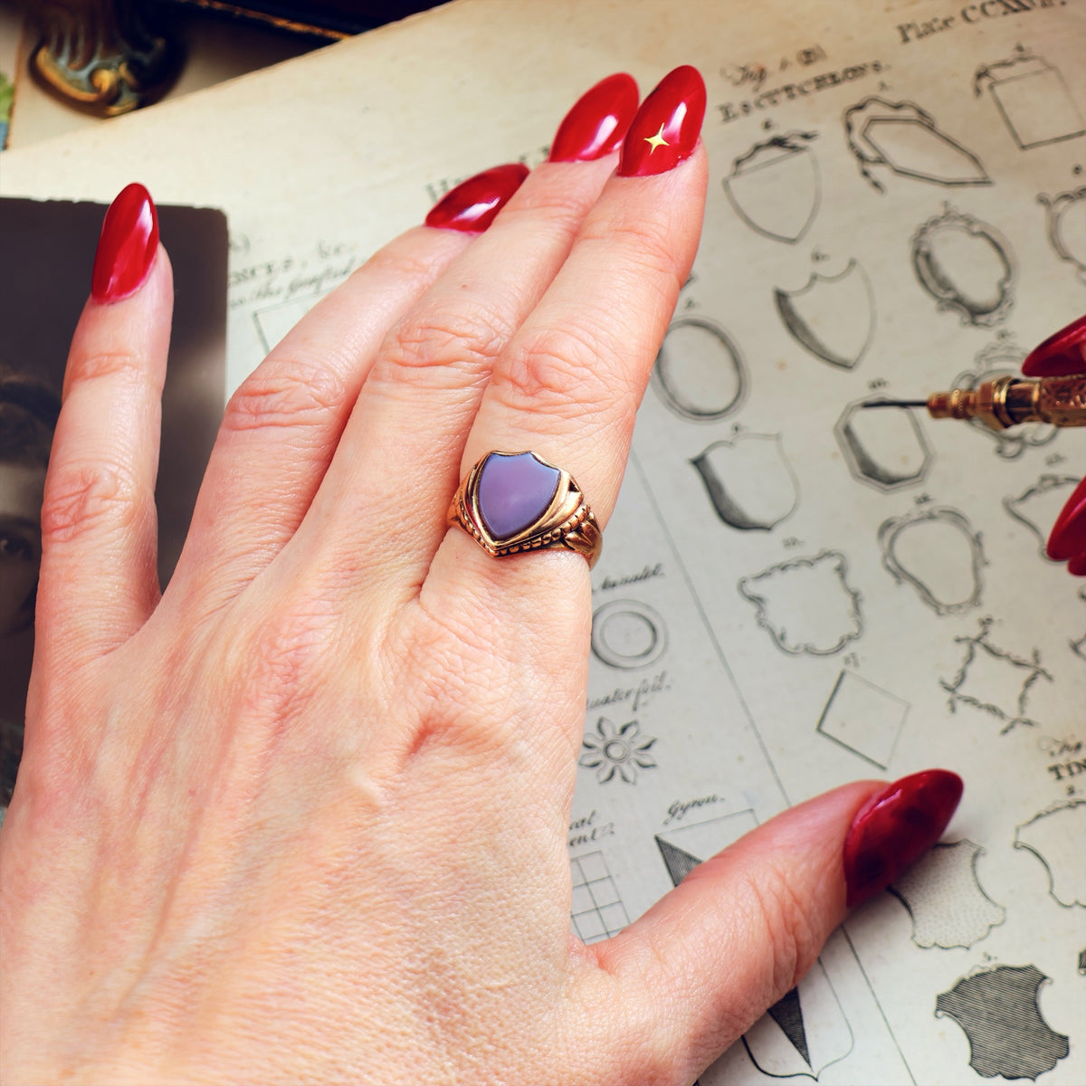 Date 1895 Shield Shaped Sardonyx Signet Ring