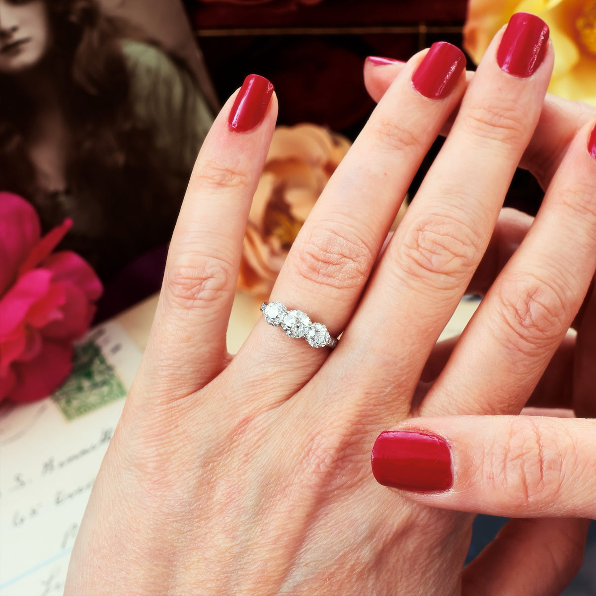 Incredible! 1.61ct Vintage Diamond Trilogy Engagement Ring