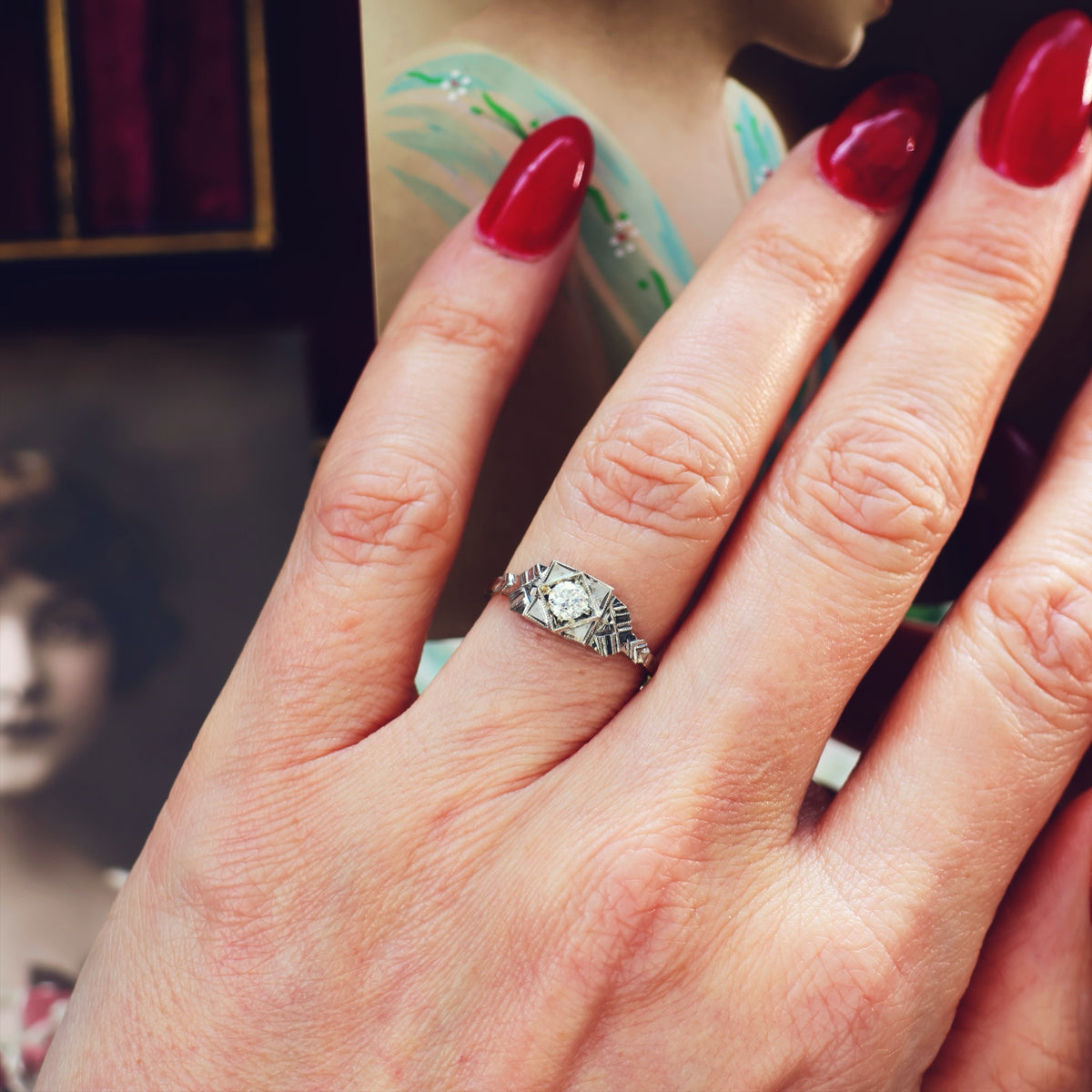 Vintage 1950's Art Deco Diamond Solitaire Engagement Ring