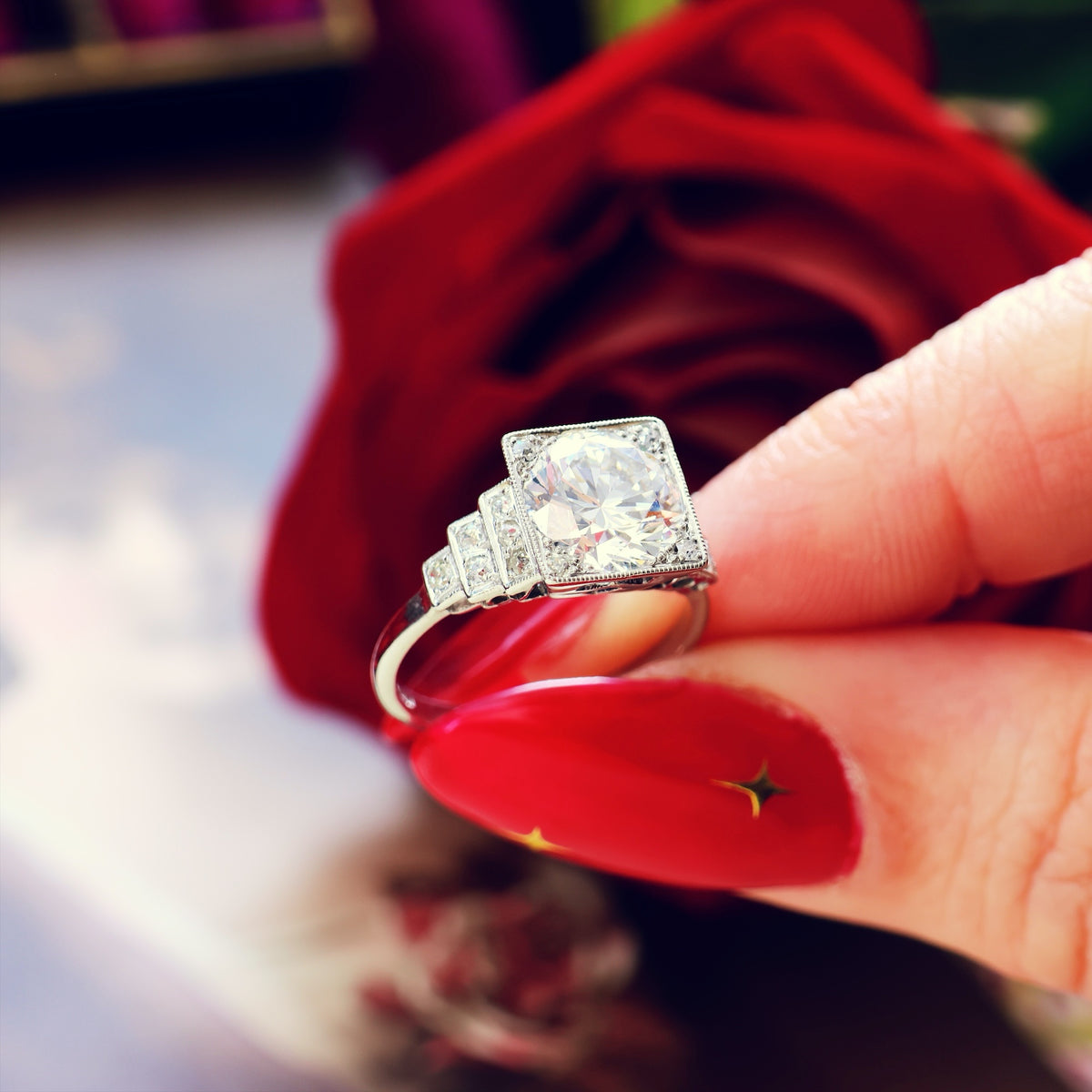 Vintage LOVE! Art Deco Diamond Engagement Ring in Original Box