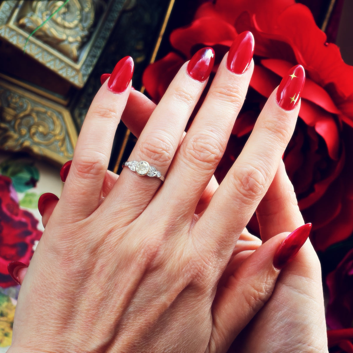 Recycled Hand Cut Diamond Engagement Ring