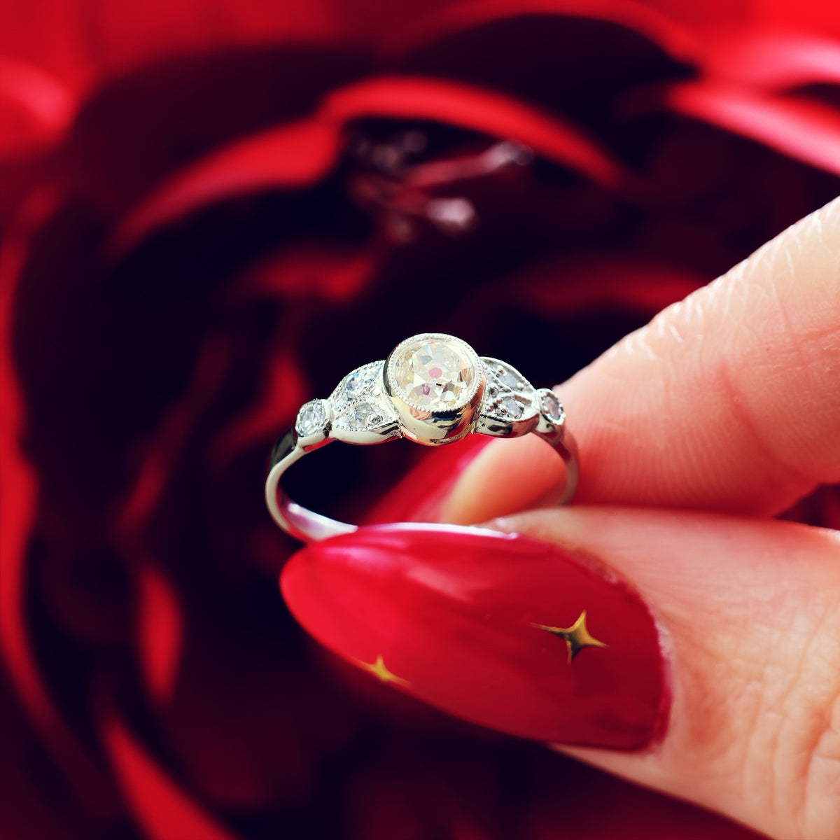 Recycled Hand Cut Diamond Engagement Ring