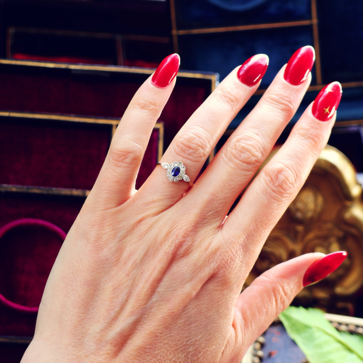 Vintage 1940's Sapphire & Rock Crystal Cluster Ring