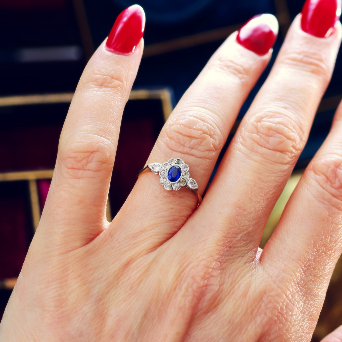 Vintage 1940's Sapphire & Rock Crystal Cluster Ring
