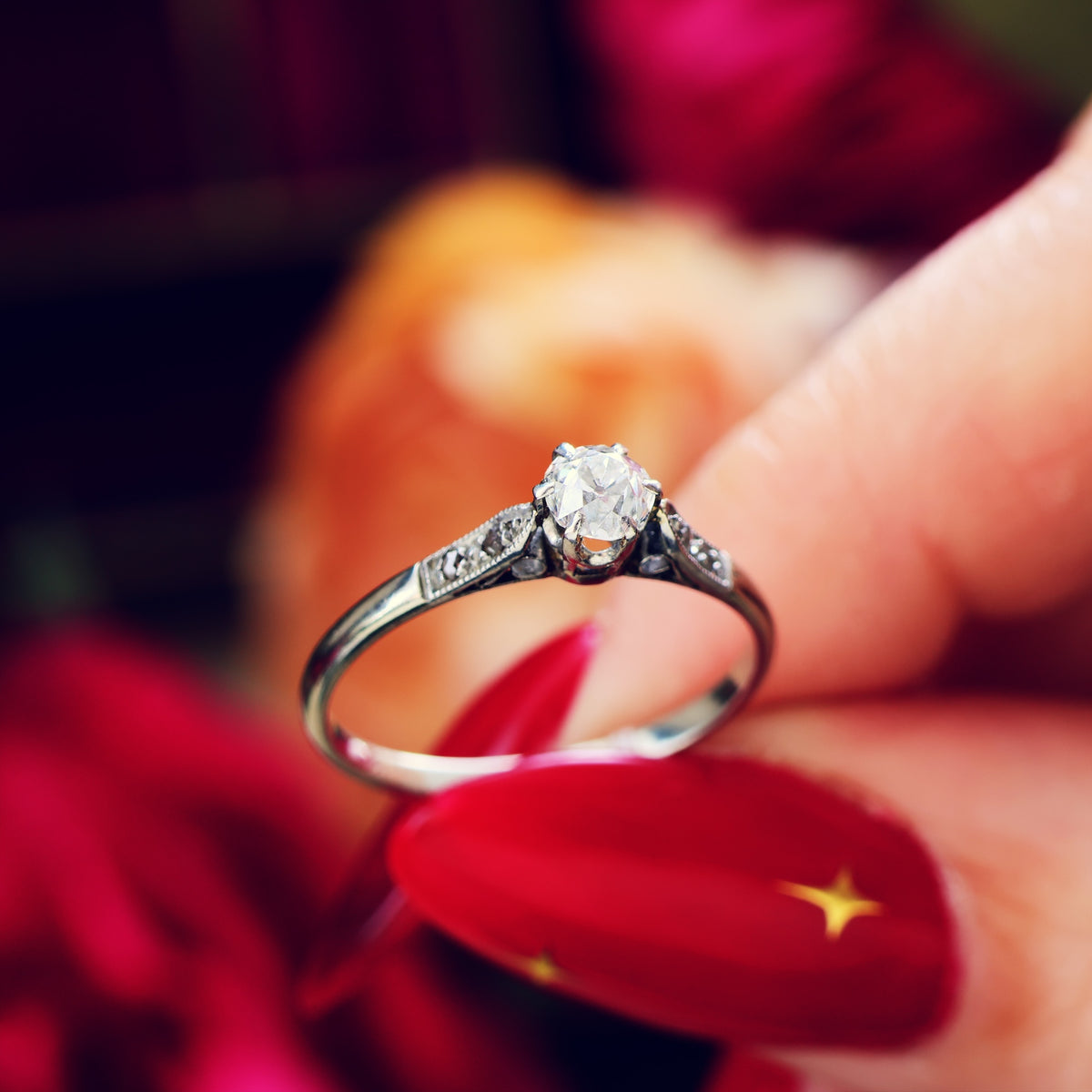 Recycled Old Hand Cut Diamond & Platinum Engagement Ring