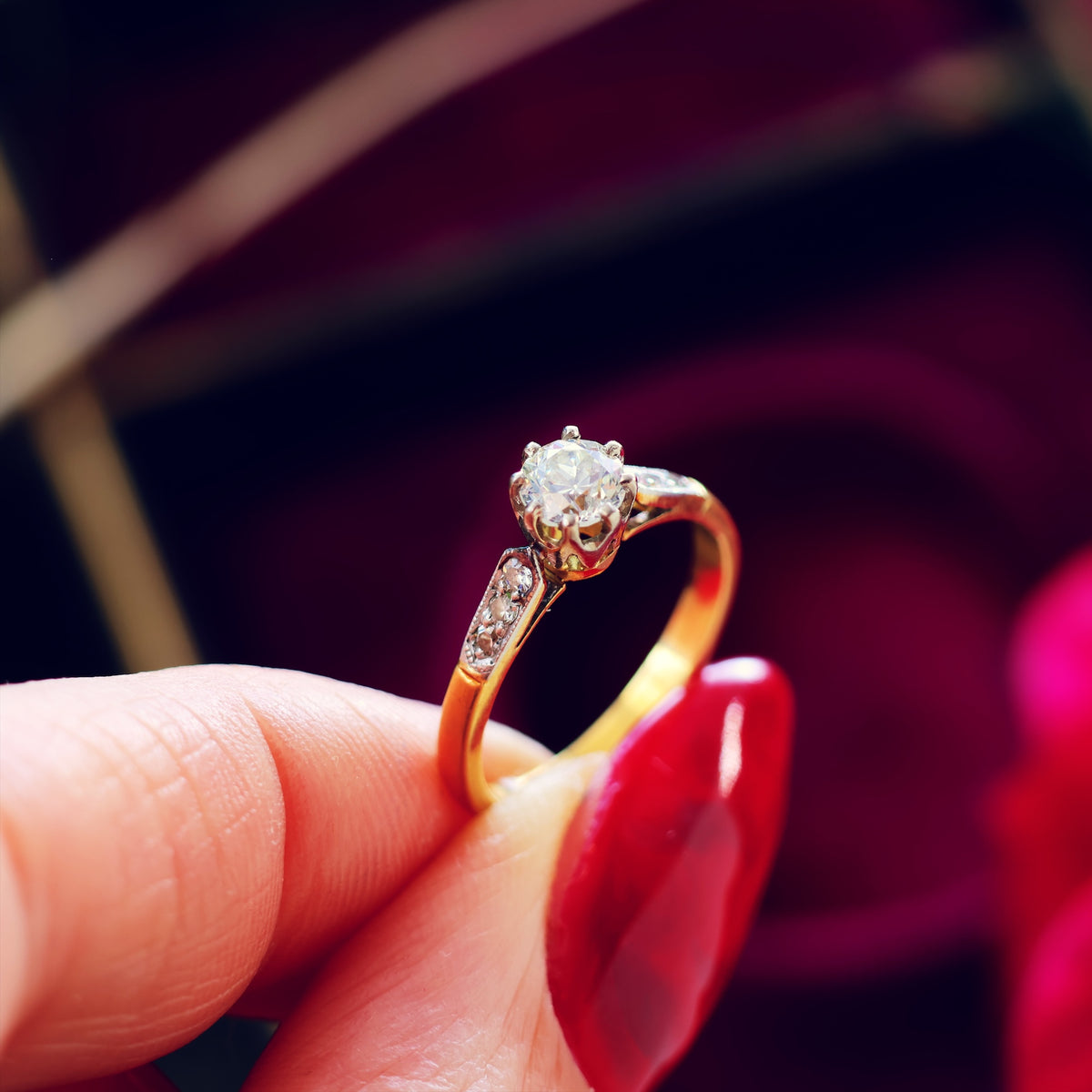 Hand Crafted Vintage Old European Cut Diamond Engagement Ring